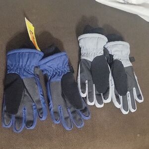 (2) All in Motion Kids Mittens - Black- Gray & Blue-Black Boys